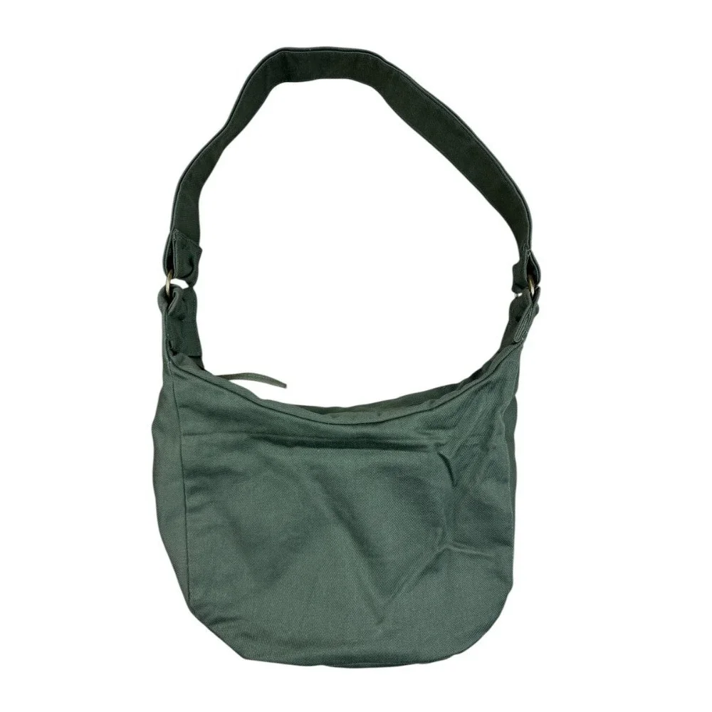 Handmade Artisan Canvas Hobo Bag Olive Green Quilted Floral Fiber Art‎ Slouchy